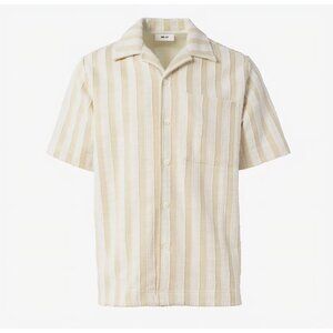 Nwt NN07 L Julio Khaki Striped Short Sleeve Button Up Camp Shirt Mens $240 Read*